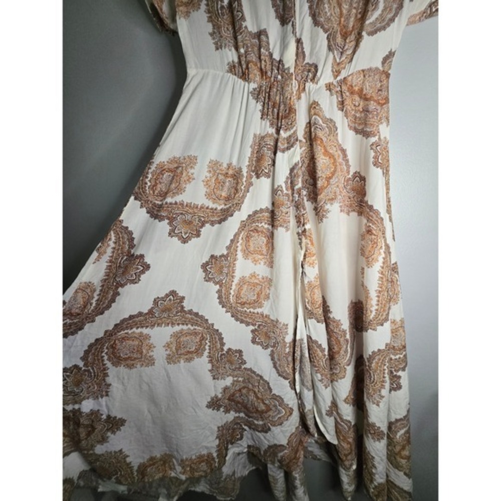 H&M Paisley Wrap Midi Dress Cream Brown Boho Cottagecore Size 2 - Picture 5 of 9